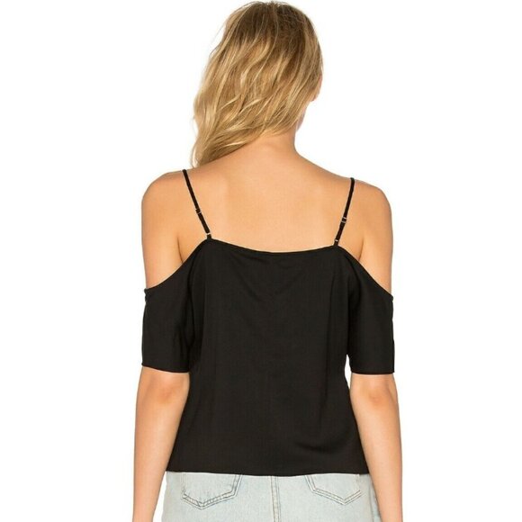 T ALEXANDER WANG BLACK METALLIC CHAIN V-NECK COLD SHOULDER TOP - 6 - Picture 2 of 12